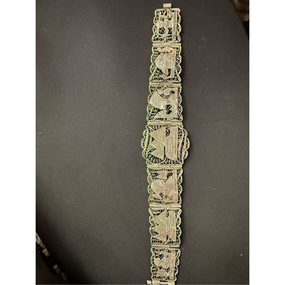 Vintage Egyptian Filigree Panel Bracelet – Handcrafted silver Sterling